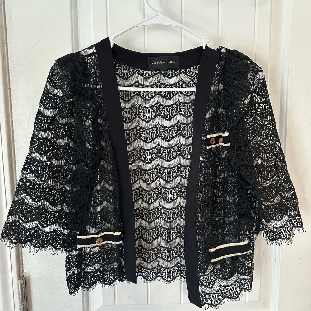 Anthropologie Corey Lynn Carter black lace cardigan